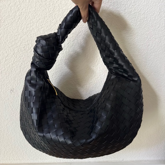 None Handbags - PU Black Intrecciato Small Jodie Weave Knot Shoulder Bag Clutch Satchel S11